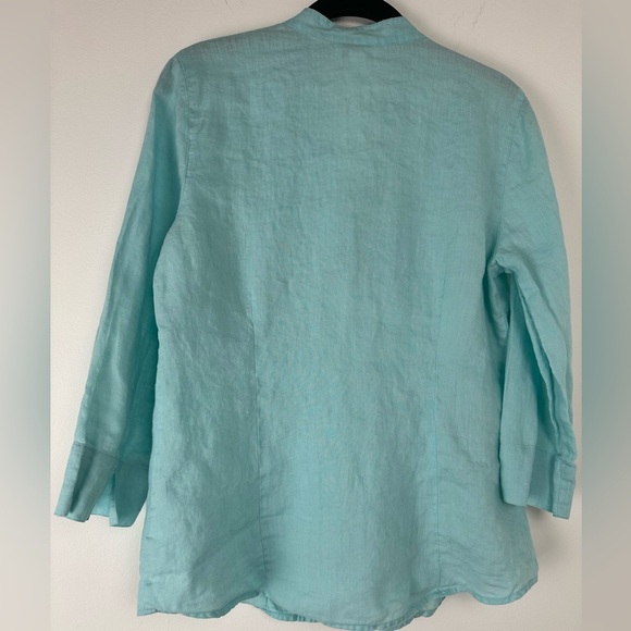 Coldwater Creek Linen Button Up Size 8 Blue Floral Beachy Resortwear Vacation - Picture 2 of 7